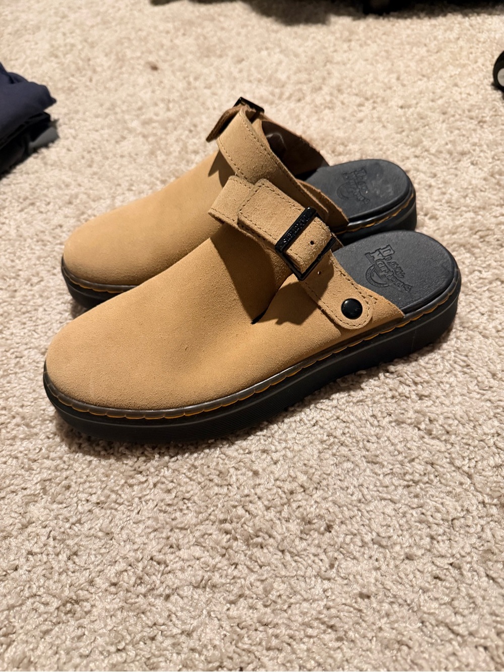 Dr. Martens Carlson - Tan Suede Clogs with Adjustable Strap - Picture 2 of 5